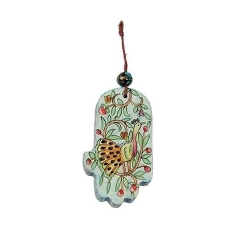 Yair Emanuel Small Wood Painted Hamsa - Peacock